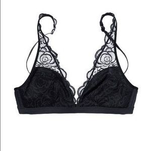 VS PINK black rose lace plunge bralette